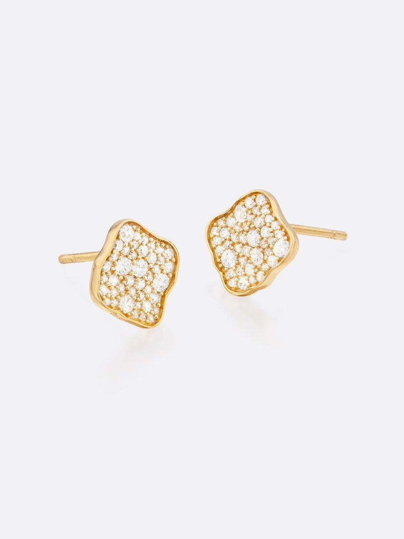 Petite Fleur Pave Diamond Stud Earrings B 02