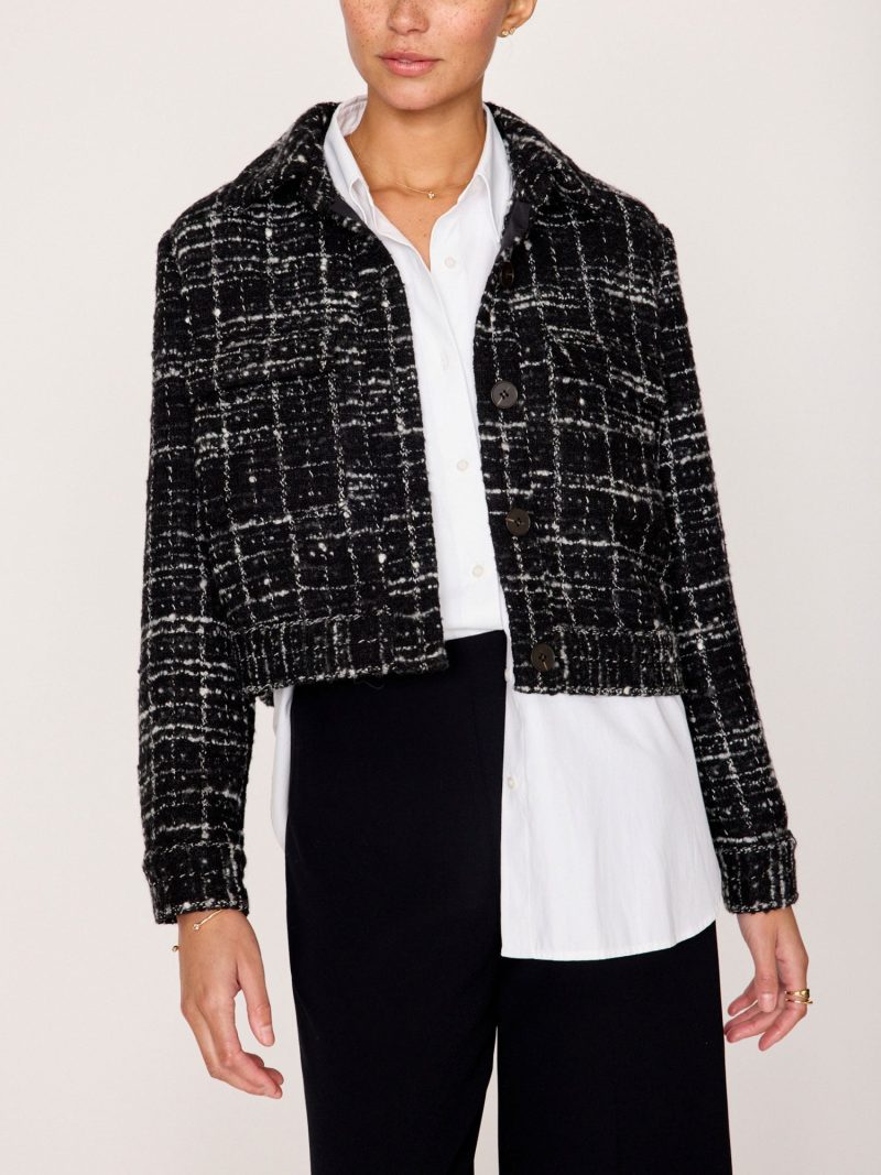 Tweed Cropped Jacket ODN4307 Black White 2456