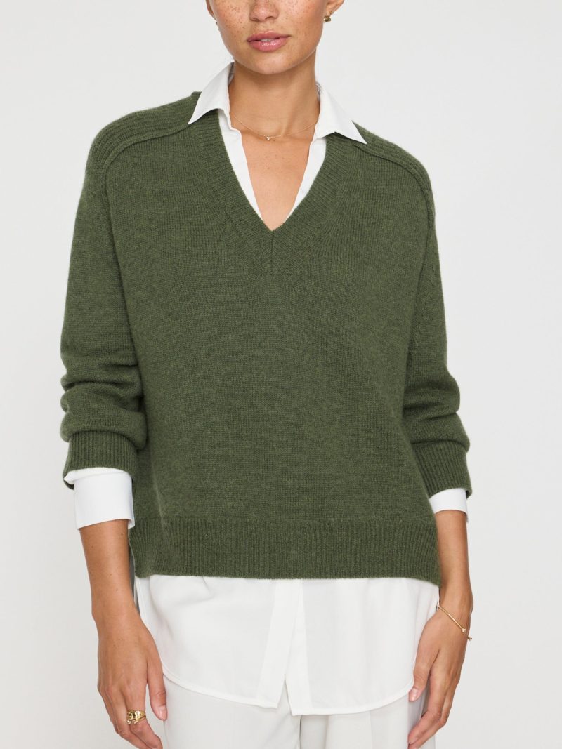 V neck Layered Pullover JER2197 Lichen w White 1364 2